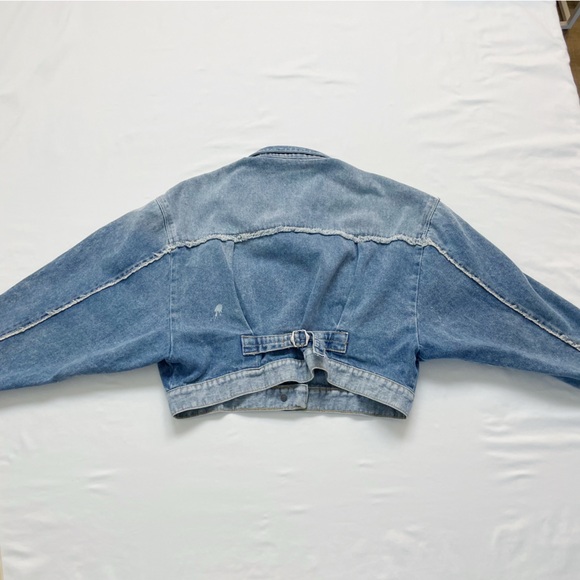 FREE PEOPLE Bedford Denim Crop Jacket Size XS Jean Cropped Boxy Dolman Batwing - Picture 12 of 14